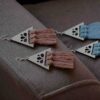 Серьги макраме с кисточками «Треугольник» (синие)