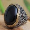 Мужское серебряное кольцо с агатом — чёрный утончённый стиль
