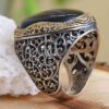 Мужское серебряное кольцо с агатом — чёрный утончённый стиль