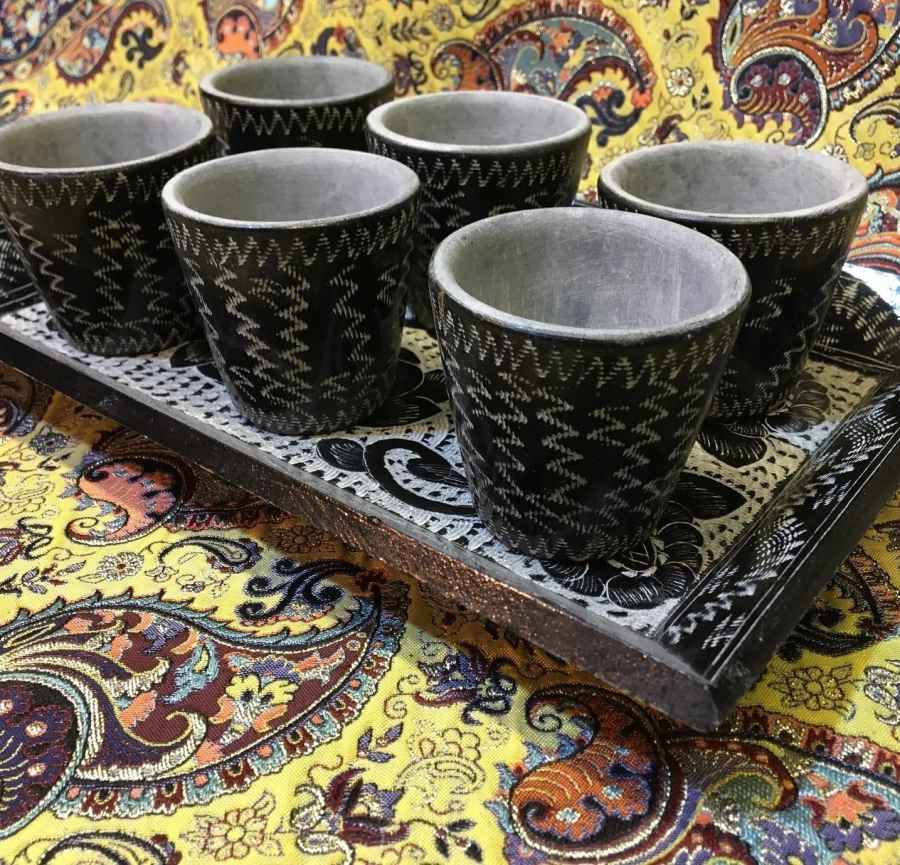 Персидский каменный сервиз для чая и кофе с гравировкой «Торан»