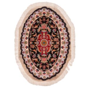 Персидский ковер ручной работы (Тебриз, классический овальный цветочный медальон) — черный шелк и шерсть