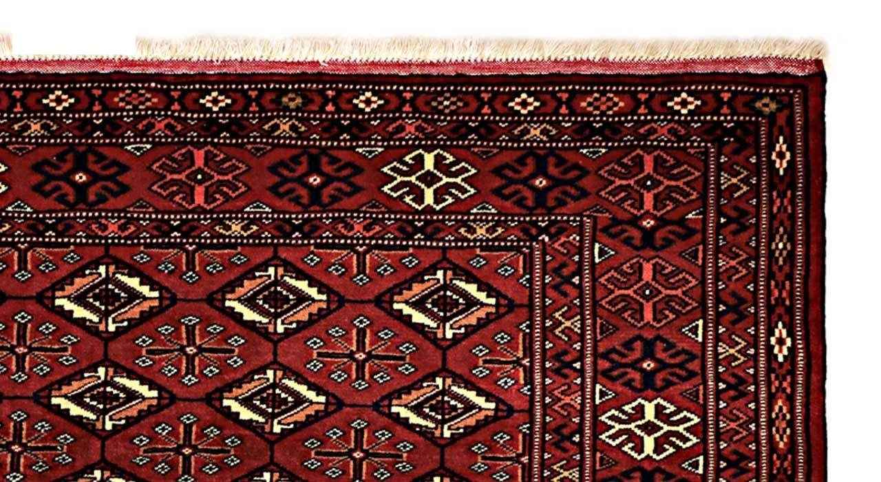 Персидский ковер ручной работы (Хорасан, Сарасар, племенной узор «Бухара») — красная шерсть