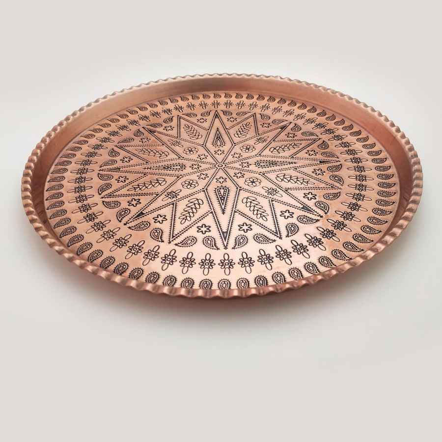 Персидский медный поднос Rosegold — Премиальное геометрическое гравированное блюдо