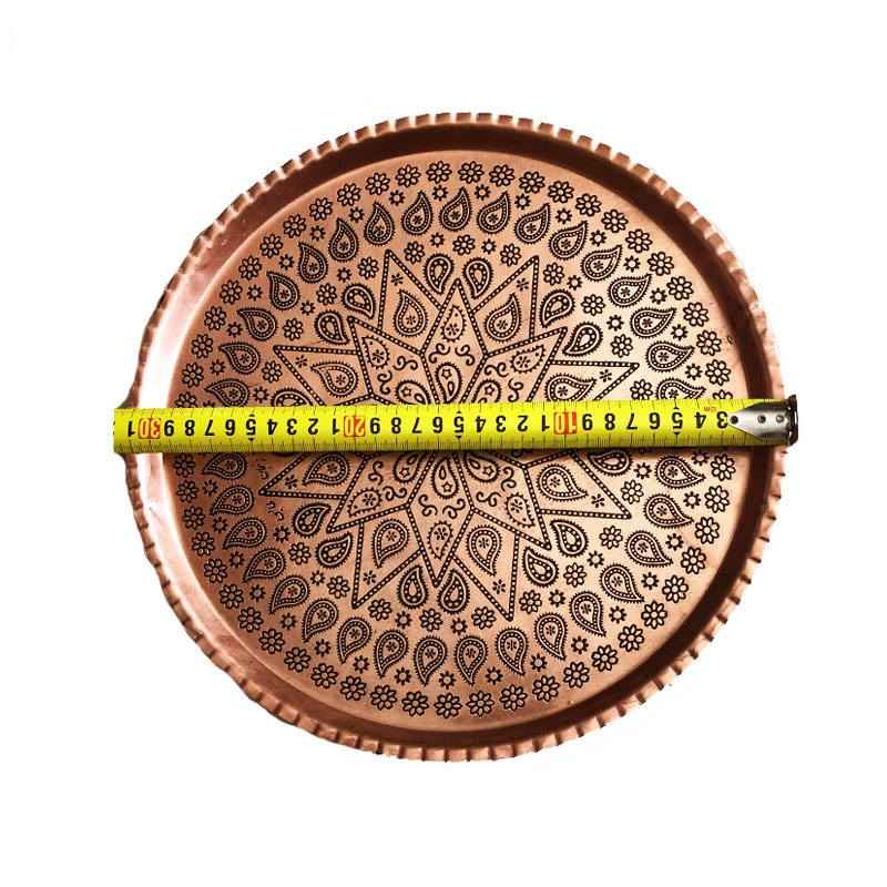 Персидский медный поднос Toranjestan — Сложный геометрический гравированный дизайн
