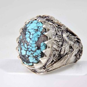 Персидское серебряное кольцо с бирюзой и каллиграфией «Ашура»