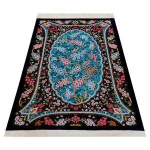 Персидский ковер ручной работы (Кум, Бехешт, элегантный сплошной цветочный узор) — бирюзовая шерсть корк