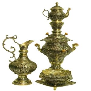 Персидский латунный самовар с гравировкой «Цветы»