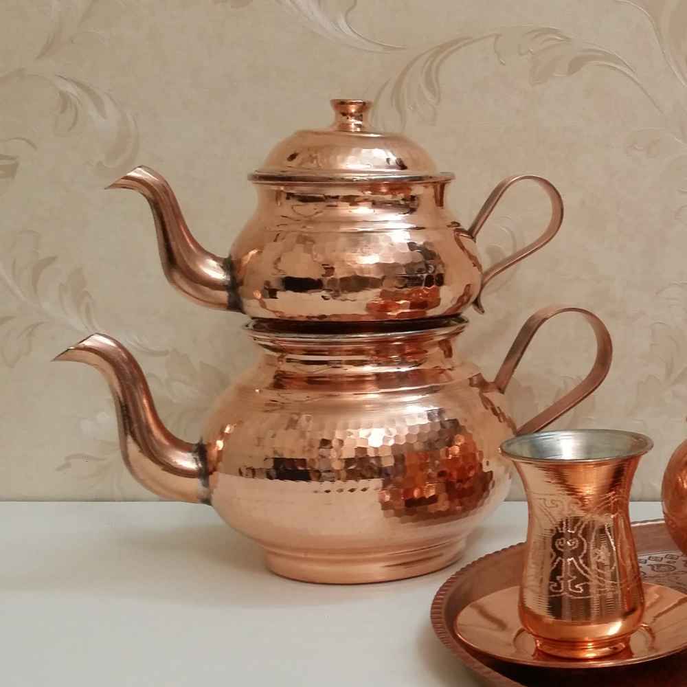 Медный двойной чайник (набор) с чеканкой «Раян»