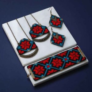 Персидские вышитые ожерелье, браслет и серьги, модель Хасти