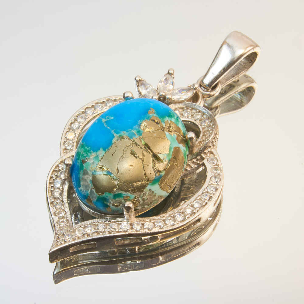 Персидский серебряный кулон с бирюзой «Роза»