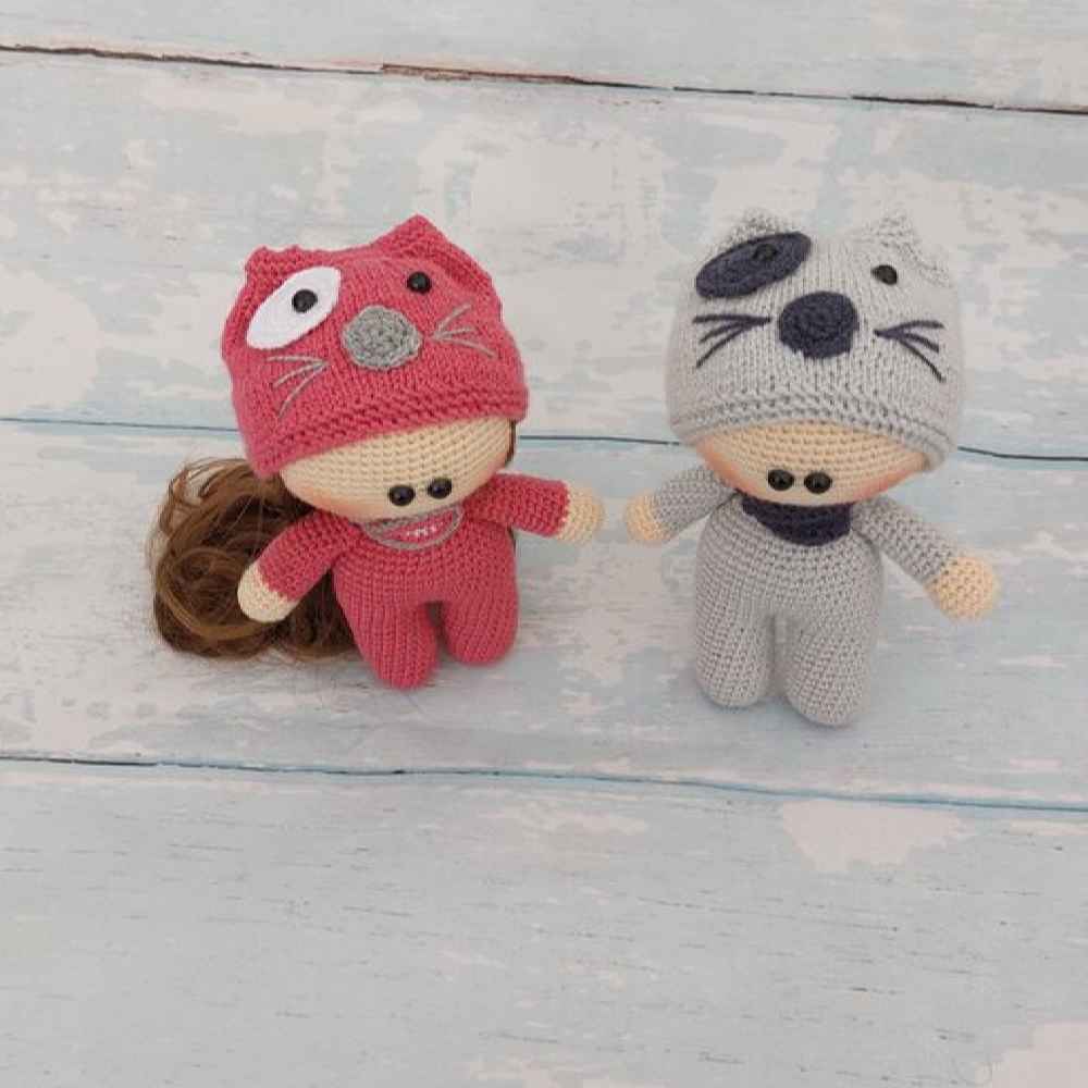 Набор из 2 вязаных кукол амигуруми (розовый, ручная работа)