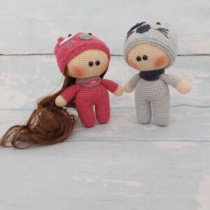 Набор из 2 вязаных кукол амигуруми (розовый, ручная работа)