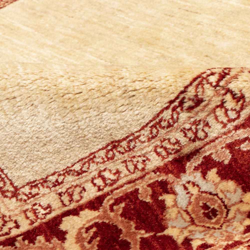 Персидский ковер ручной работы (Йезд, Доран, минималистичный, чистый центр и кайма) — кремовая шерсть