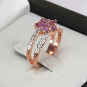Серебряное кольцо-цветок с аметистом