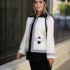 Черный льняной комплект манто «Хелена» с вышивкой