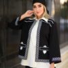 Черный льняной комплект манто «Хелена» с вышивкой