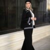 Черный льняной комплект манто «Хелена» с вышивкой