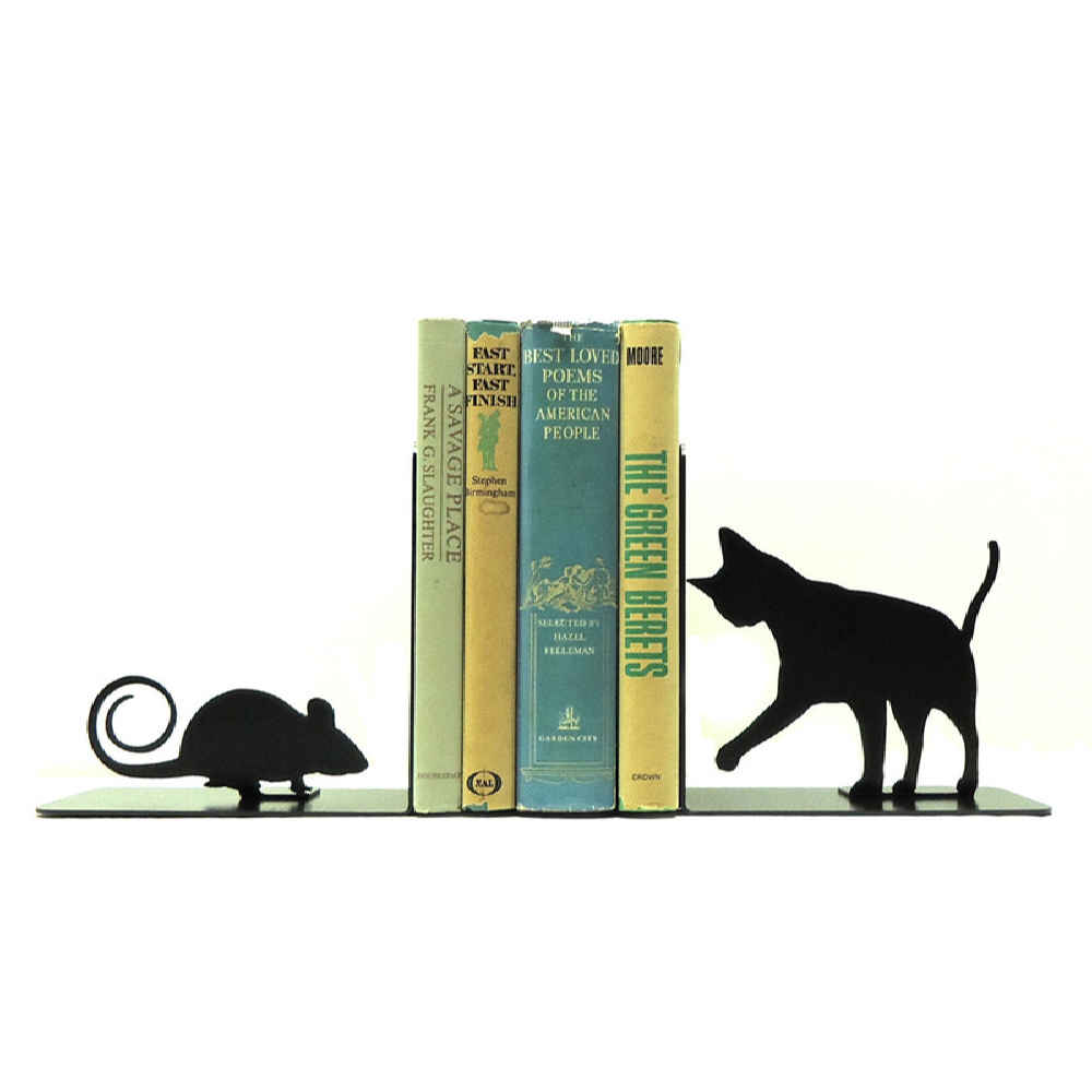 Подставка для книг с металлической скульптурой «Кошка» – для библиотек или домашних кабинетов