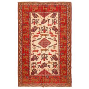Винтажный шерстяной килим Сирджан — дикие животные