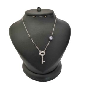 Серебряное ожерелье-ключ с подвеской «Глаз Фатимы»