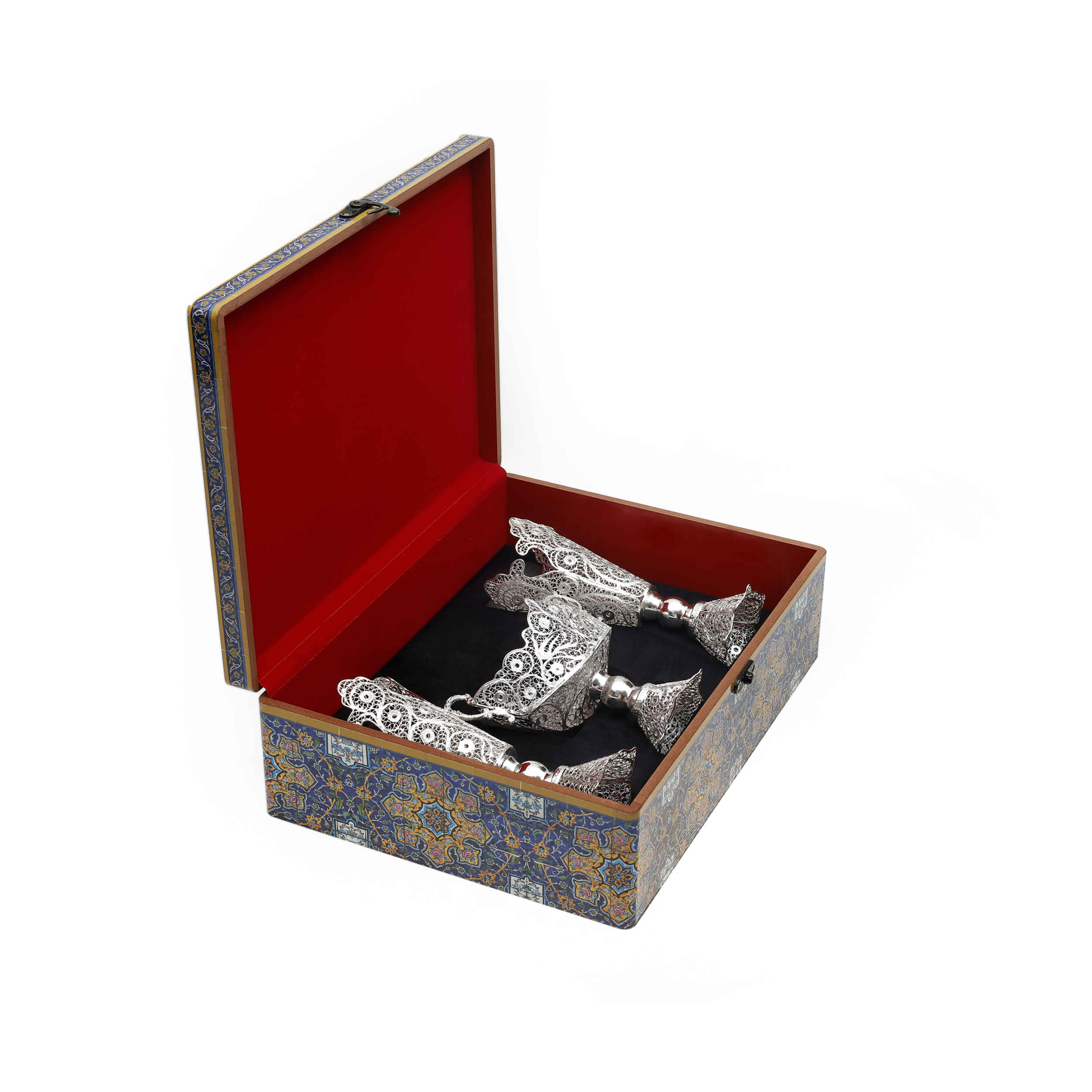 Набор из 3 декоративных персидских ваз и пиалы из филиграни с серебряным покрытием с дизайном Факхер для королевского вида
