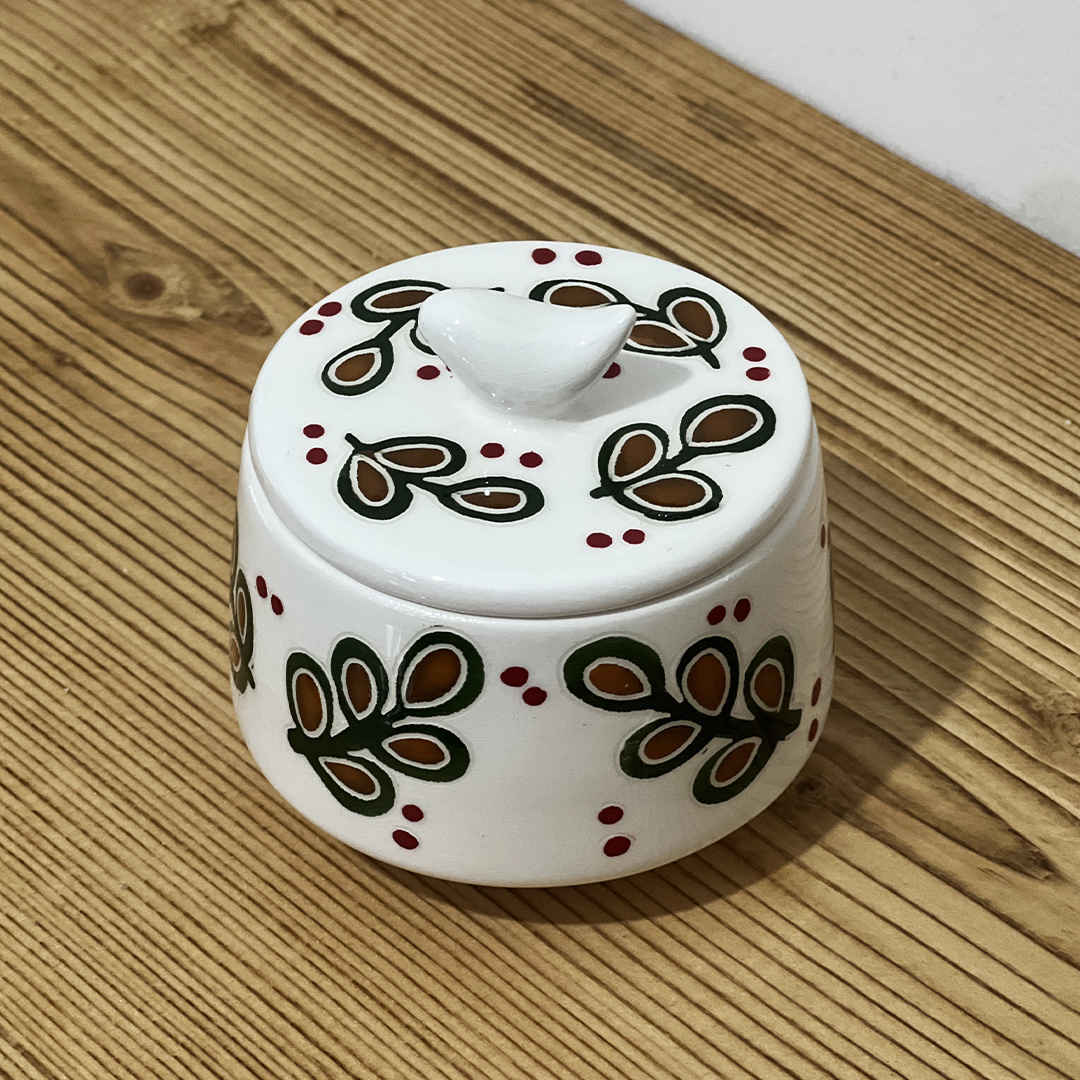 Керамическая сахарница с крышкой, рисунок листа