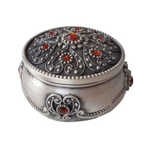 Винтажная шкатулка с красным камнем (металл)