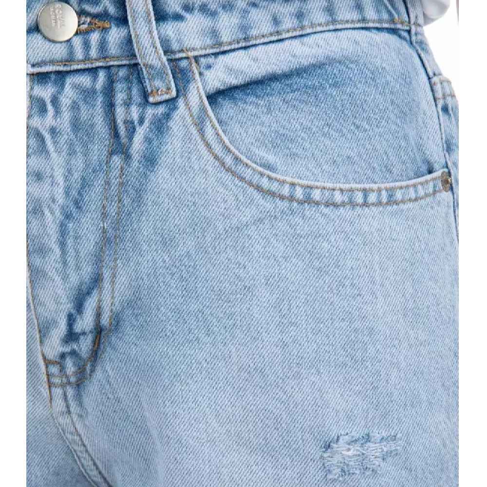 Джинсы Mom Fit с эластичной талией и рваным декором