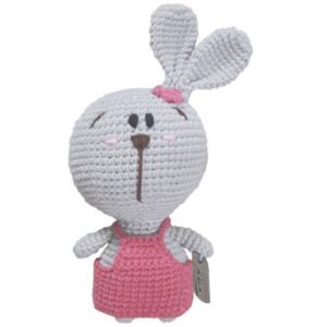 Вязаная игрушка амигуруми «Заяц» (бело-розовая)