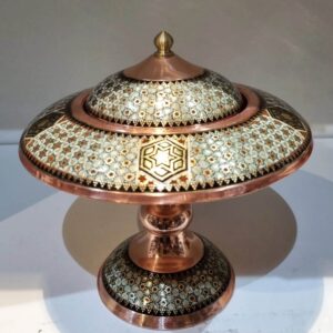Персидская подставка для икры из латуни с инкрустацией хатамкари