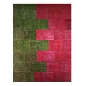 Розово-зелёный ковёр-пэчворк (Area Rug, шерсть)