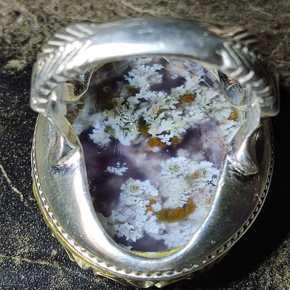 Серебряное кольцо с дендритовым агатом «Шаджар» для мужчин, Блоссом