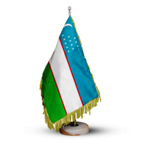Настольный флаг Узбекистана с каменной подставкой