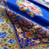 Персидский шелковый ковер (Кум, художественный цветочный медальон) — синий