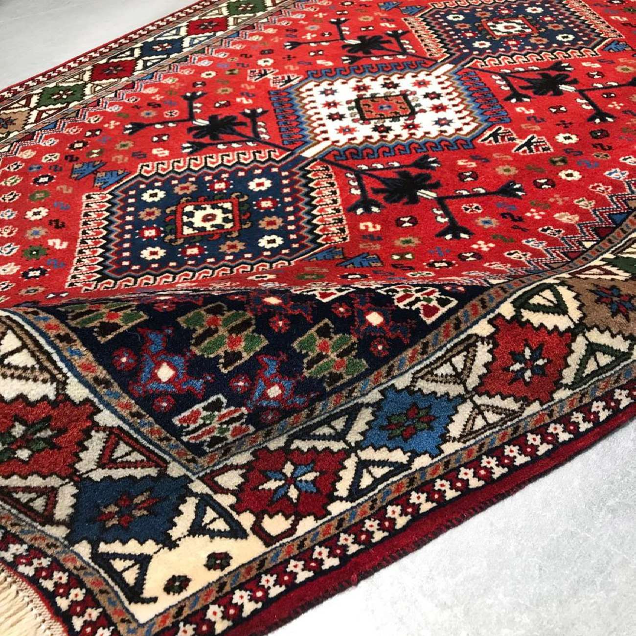 Персидский ковер ручной работы (Фарс, Кашкай, геометрический ромб) — красная шерсть