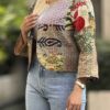 Короткое вышитое манто для женщин, бежевое