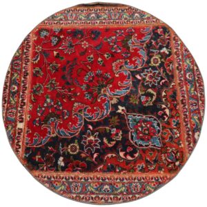 Красный круглый ковёр-пэчворк с цветами (хлопок)