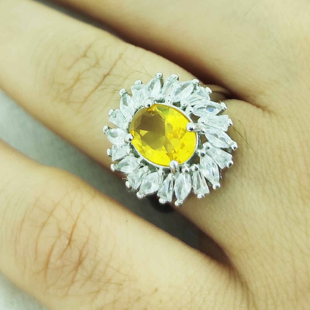 Серебряное кольцо с желтым цитрином для женщин Хоршид