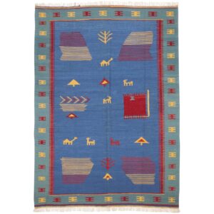 Персидский шерстяной килим с животными, синий