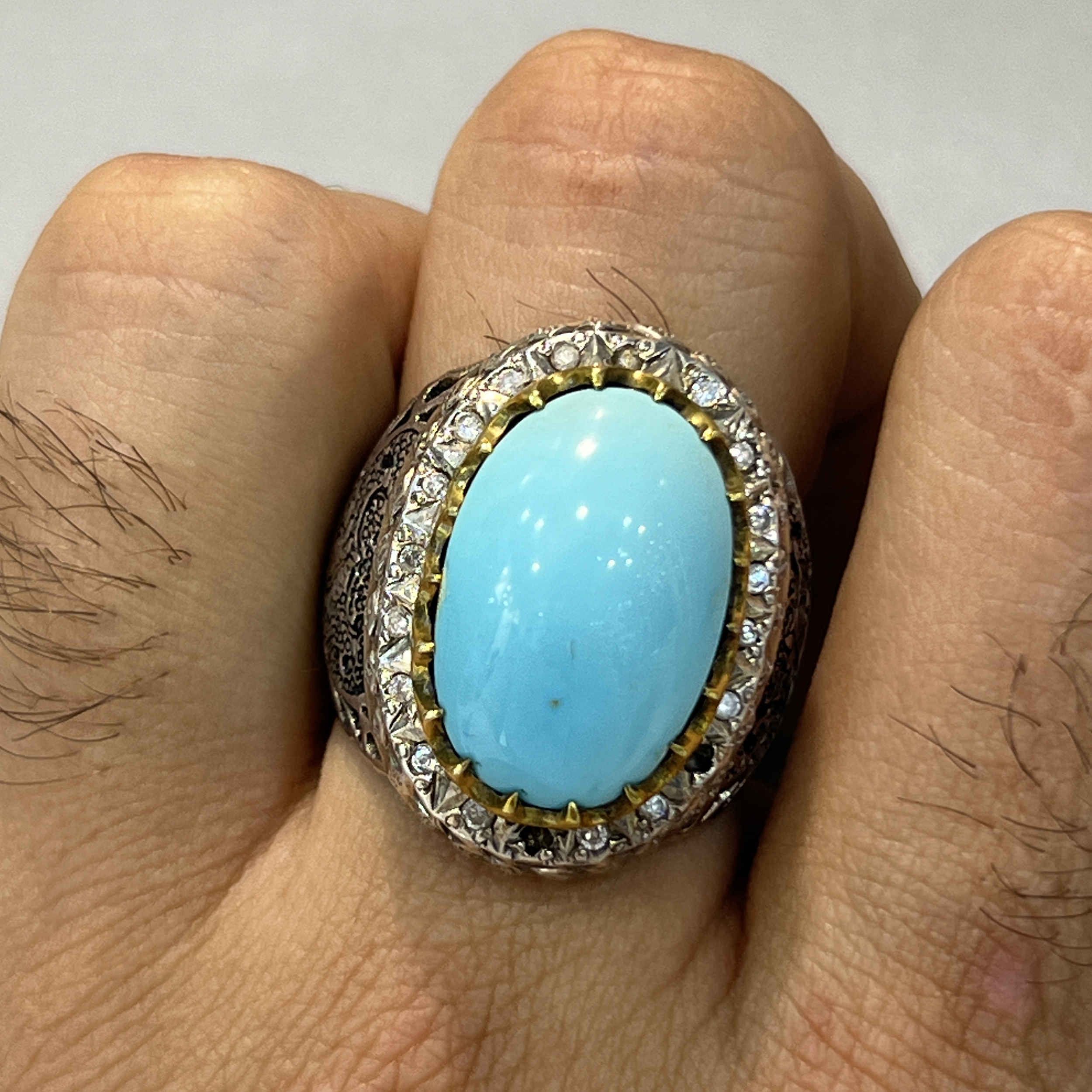 Серебряное кольцо с бирюзой из Нейшабура, ручная работа для мужчин