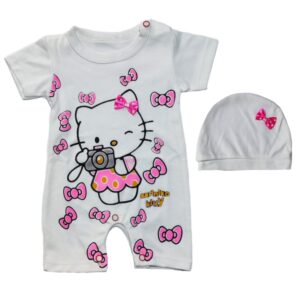 Детский комбинезон и шапочка «Hello Kitty» — белый хлопок