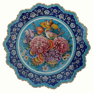 Синяя медная тарелка «Птицы и цветы» (минакари)