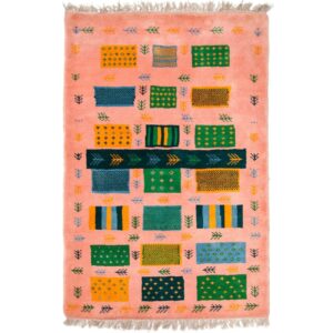 Персидский ковер Кашкули Габбе — Геометрический, Розовый, Шерсть, Ручная работа