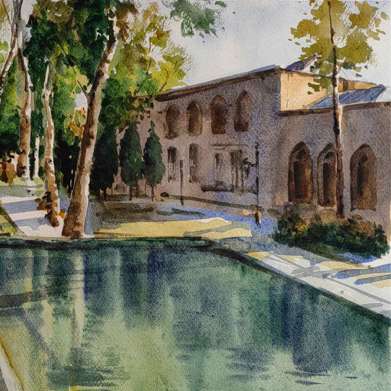 Картина «Персидская архитектура», акварель на картоне