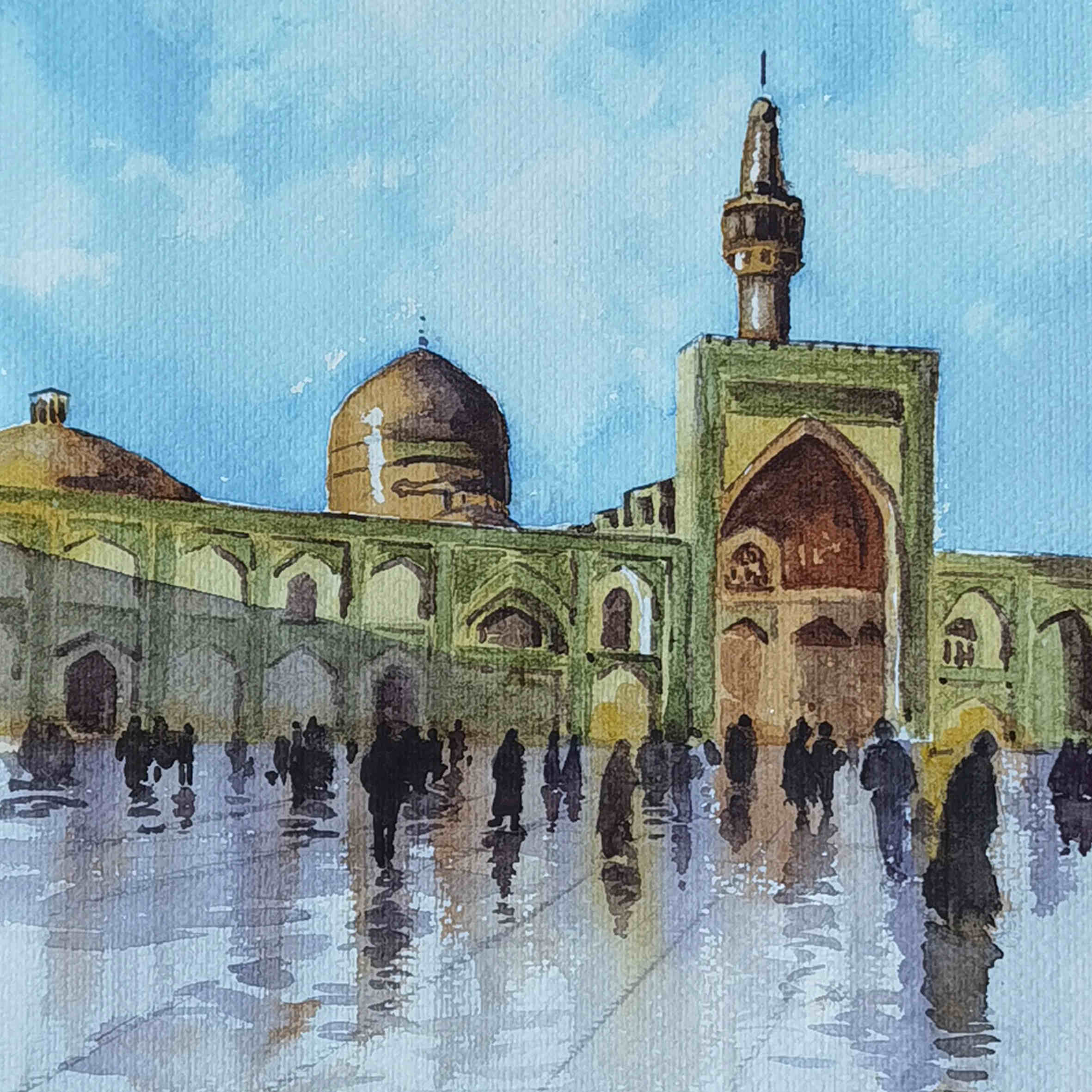 Картина «Святилище Имама Резы», акварель на картоне
