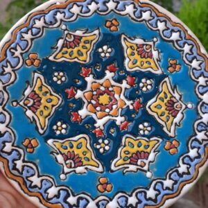 Синяя настенная тарелка минакари — персидская эмаль