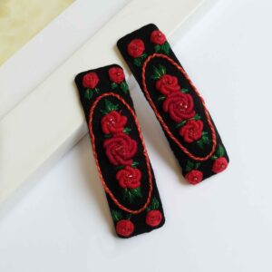 Черные вышитые заколки «Роза» (набор 2 шт.)