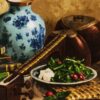 Гобелен-ковер «Персидский тар и книги» (Тебриз, шелк)