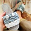 Женские шлёпки макраме «Роза» — Светло-синие