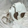 Белая круглая сумка макраме «Листья»